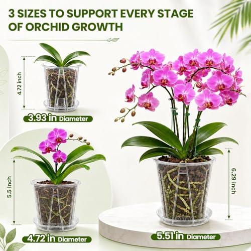 12 Pack Clear Plastic Orchid Pots with Holes, 4 5 6 Inch Set