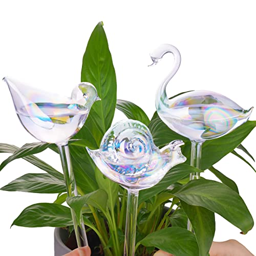 NiHome Glass Plant Self Watering Bulbs 3-Pack Iridescent Pearl - color: Animal Rainbow Colored (3 pack)