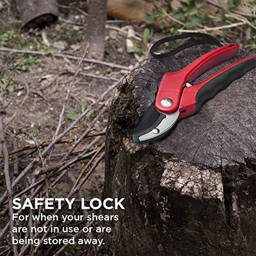 Nevlers 8" Red Anvil Pruning Shears for Gardening w/ 8mm Cut Capacity - color: Red, size: Anvil
