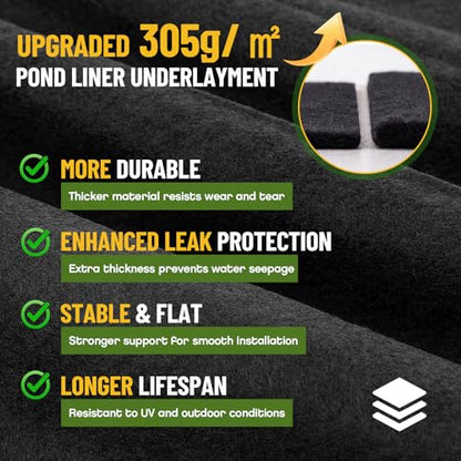 Fanfanwin 10 x 10 ft Pond Liner Underlayment with 10 U-pins, 9oz, Black - color: Black, size: 10 x 10 Feet X 9 oz, style: Square