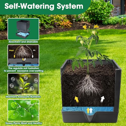 MQFORU 2Pack Raised Garden Bed Planter Boxes with Trellis, 57" Self-Watering Tomato Planter Boxes with Trellis for Climbing Vegetable and Plants, Tomato Cage for Indoor Outdoor Use