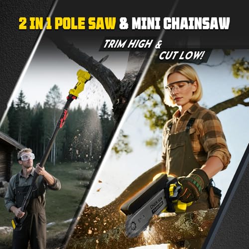 2-in-1 Electric Pole Saw for Tree Trimming,1200W Brushless 6 Inch - color: Yellow, size: 6inch