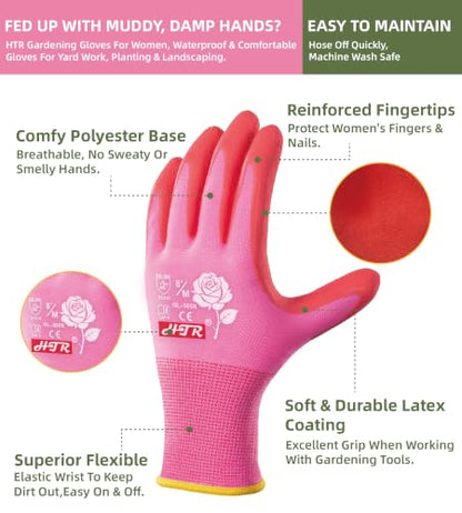 HTR Gardening Gloves For women, Garden Yard Work With Grip, Weeding, Large - size: Large