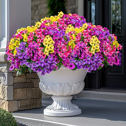 AXYLEX Artificial Pansies Outdoor, 16 Bundles Fake Plants (Yellow Mix) - color: Mixed, 4 Colors Red Pink Purple Yellow