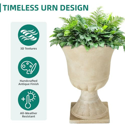 Autodaya 22"Tall Large Urn Planters for Outdoor Plants Set of 2 Flower Pots - color: 22"-antique Ivory