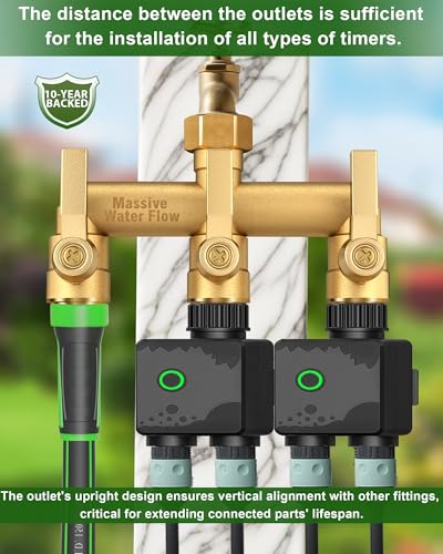 3 Way Hose Splitter Heavy Duty, Solid Brass Full Flow Outdoor Faucet and Garden Hose Splitters, Water Spigot Splitter T Adapter, All Metal Water Connector with Shut-Off Valve, 3/4 - Inch GHT Thread - style: Brass 3 way