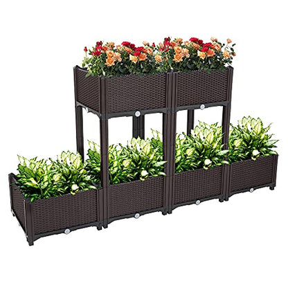 Raised Garden Beds, Planter Box, Self-Watering Plastic Planter for Indoor Outdoor Vegetables, Fruits, Potato, Flowers (6 Pcs) - size: 6 Pcs