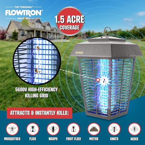 Flowtron Bug Zapper, 1.5 Acre Outdoor, Two 40W UV Bulb, 5600V Zap, Grey - color: Gray