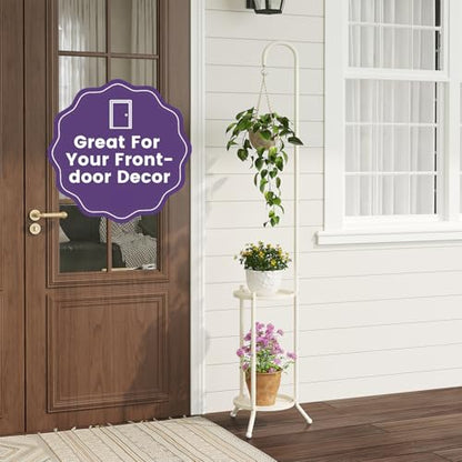 Hanging Plant Stand,Plant Shelf Outdoor Indoor Plant Rack,White - color: White