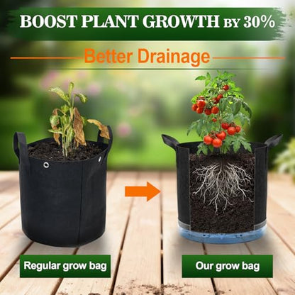 5 Pack 5 Gallon Self-Watering Grow Bags with Reservoir and Support Rings - size: 5 Gallon