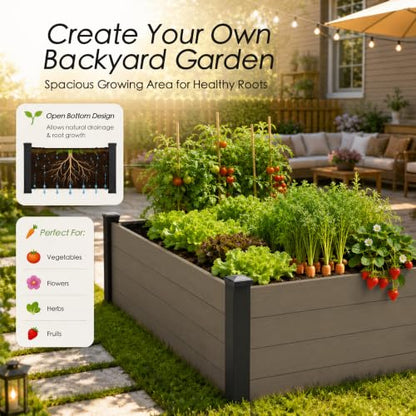 Kozyard 98.9" L x 18.4" W Raised Garden Bed Kit, Outdoor Planter Box - color: Taupe