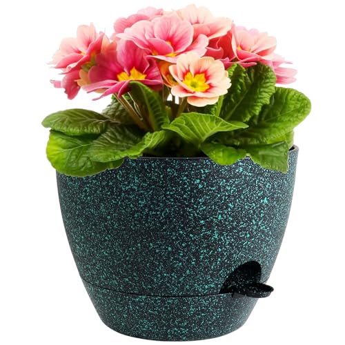 Meowell 12 inch Large Self Watering Pot for Indoor Outdoor Plants - color: Black With Green Speckles, size: 12inch B