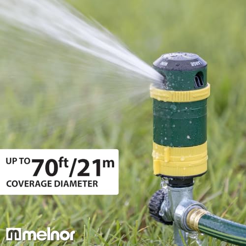 Melnor 65189AMZ Turbo Rotary Sprinkler on Step Spike, 4 Spray Patterns, Covers Up to 68 Ft. Diameter, QuickConnect Set, Green/Yellow - style: 4-Pattern