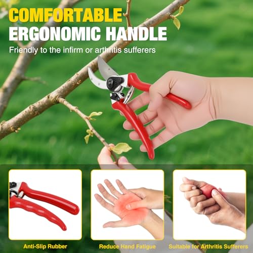 Yesker Pruning Shears Pruners for Gardening 8.5 in Professional Bypass Garden Scissors with Sharp SK5 Steel Blade Heavy Duty Hand Garden Shears Clippers for Branch Flower Plant Trimming Cutting Tools - size: 1PCS 8.5" Red