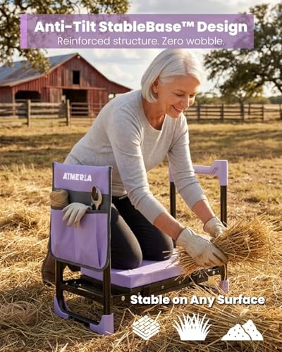 Aimerla K7 Foldable Garden Kneeler Seat, Upgraded Anti-Slip Base, 350LBS Capacity, 10.2" Wide EVA Pad & Detachable Cloud Cushion, 2-in-1 Kneeler Bench for Seniors, Gardening Gifts for Parents - color: Lavender