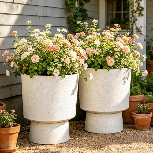 Autodaya 16.75" Urn-Style Planters Set of 2, White Terrazzo Pedestal - color: 16.8"h-white Terrazzo