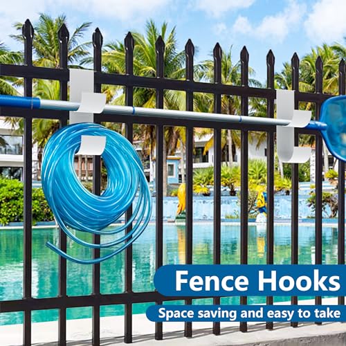 codree 2 PCS Pool Fence Hooks for Pool Equipment, White Heavy Duty Fence Hooks for Pool Poles, Slipe-on Fence Hanger for Pool Hose Pool Skimmer, Fit 3/4 Inch to 1-1/4 inch Railing - color: White-2