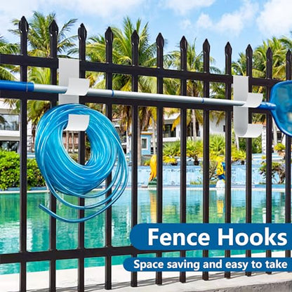 codree 2 PCS Pool Fence Hooks for Pool Equipment, White Heavy Duty Fence Hooks for Pool Poles, Slipe-on Fence Hanger for Pool Hose Pool Skimmer, Fit 3/4 Inch to 1-1/4 inch Railing - color: White-2