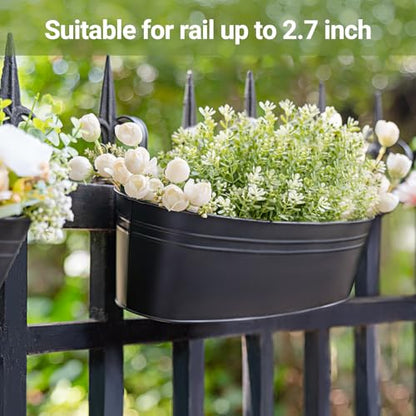 Dahey 15 Inches Railing Planter Box 3 Pcs Metal Hanging Flower Pots, Black - color: Black
