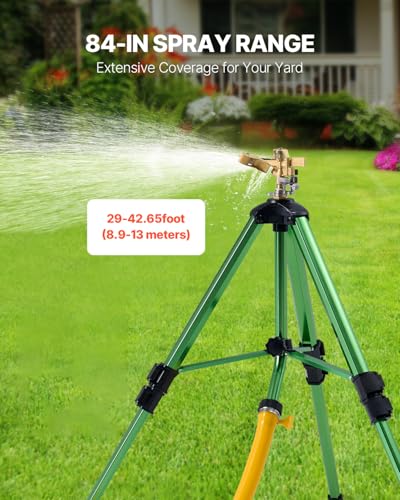 VEVOR Impact Sprinkler on Tripod Base, Heavy Duty Tripod Sprinklers with Brass Head & 3/4" Connector, 360 Degree Large Area Coverage Irrigation Sprinkler, Adjustable Heights for Yard Green - size: 37", style: 1PC