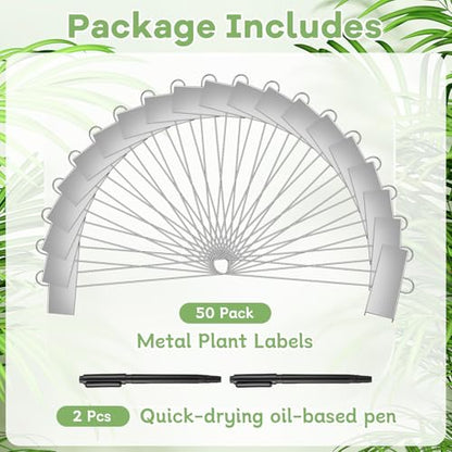 WSICSE 50-Pack Metal Plant Labels, 10.6 in Garden Markers with Pen, Silver - color: Silver