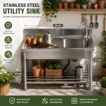 Potting Bench for Outdoor Garden, 47 Inch Stainless Steel Potting Table - size: 47 Inch