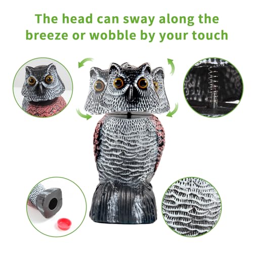 BobbleHead Owl Decoys Sculpture to Scare Birds Away, 2-Pack 8.3" Fake Owl Plastic Scarecrow Bird Deterrent, Natural Enemy Pest Repellent, Garden Decor Statues for outside, Patio, Lawn, Yard Decoration - color: Brown 2p