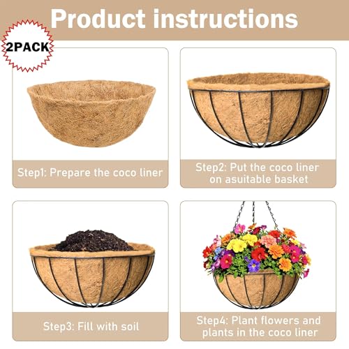 2 Pack 12 inch Hanging Baskets Planter for Plants Vegetables Flowers Outdoor Black Round Wire Plant Holder with Coco Fiber Liners Garden Balcony Patio Deck Porch Indoor Hanging Baskets - color: Watermelon, size: 2 Pack x 12in