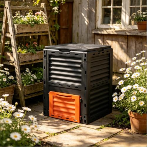 80 Gallon Rotating Compost Tumbler with Sealed Lid & Ventilation Holes, Outdoor Composter for Kitchen Scraps Yard Trimmings, Organic Waste Recycling Bin for Patio Lawn Fertilizer (Orange) - color: Orange