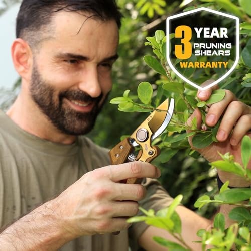 DECERK® 8.5" Premium Bypass Pruning Shears, Wood-Grain Garden Clippers - color: Woodgrain