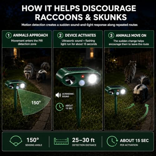 Sonic Fortress Pro Raccoon Repellent Outdoor,Skunk Repellent for Yard 2Pack