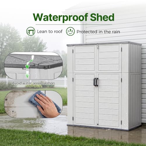 Macrout 50 Cu.Ft Plastic Outdoor Storage Cabinet with Shelves, 4.5 x 2 ft Waterproof Resin Outdoor Storage Shed with Floor, Lockable Vertical Shed for Garden and Patio ST2269 - size: Medium