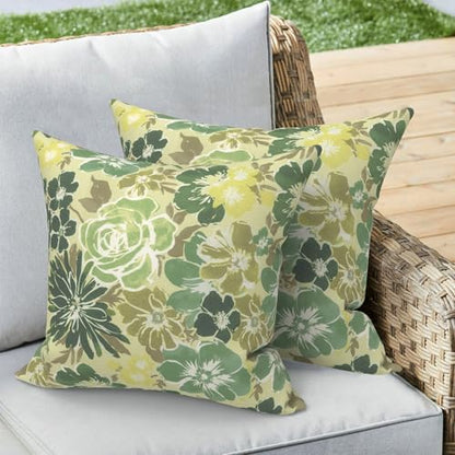 Outdoor 16x16 Inch Throw Pillow Covers Set of 2, Covers ONLY, All Weather Square Pillow Cases, Patio Cushion Pillow of Home Furniture Use, Green Rose - color: Green Rose, size: 16" x 16" (Pack of 2)