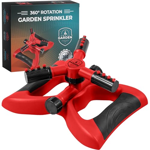 Joeys Garden Rotating Lawn Sprinkler for Yard & Kids, 360° Coverage, Red - color: RED