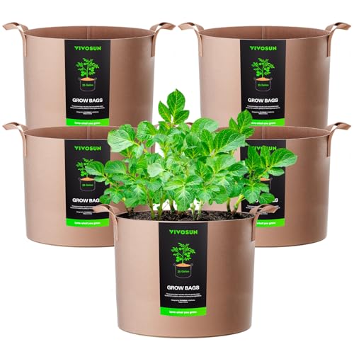 VIVOSUN 5-Pack 25 Gallon Plant Grow Bags Fabric Pots with Handles - color: Tan, size: 25 Gallons