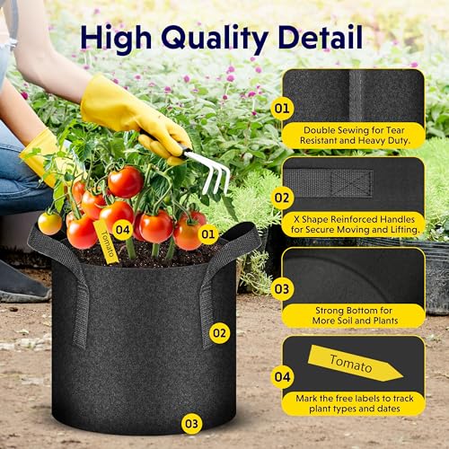 iPower 7 Gallon 5 Pack Grow Bags Nonwoven Fabric Pots Aeration Container with Strap Handles for Garden and Planting, 5-Pack Black, 7 Gallon - color: 5-pack Black, size: 7 Gallon Standard