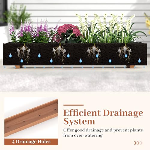 HAPPYGRILL Wooden Raised Garden Bed with 4 Drainage Holes, Black Liner - size: 36" x 7" x 6.5"