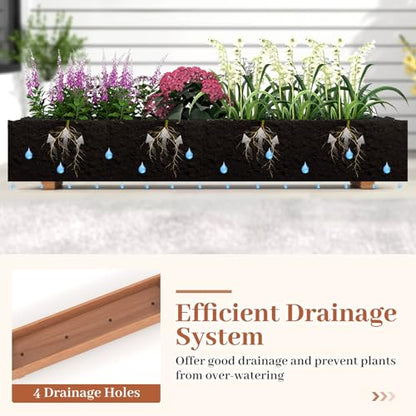 HAPPYGRILL Wooden Raised Garden Bed with 4 Drainage Holes, Black Liner - size: 36" x 7" x 6.5"