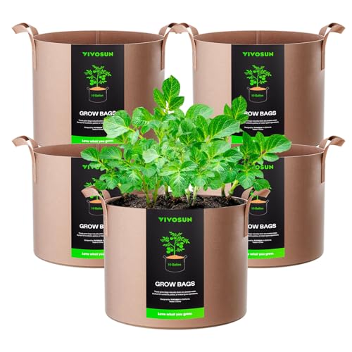 VIVOSUN 5-Pack 10 Gallon Plant Grow Bags Fabric Pots with Handles - color: Tan, size: 10 Gallons