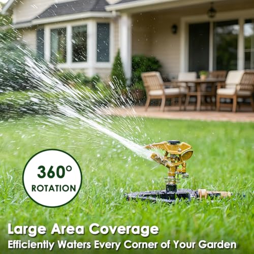FANHAO 100% Metal Impact Lawn Sprinkler for Yard, Covers Up to 5800 sq. Ft - color: Black