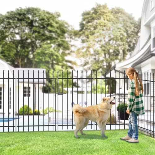 Decorative Metal Garden Fence with Gate 42" x 11.5', Dog Fence Outdoor - size: 42″H x 11.5ft（1Gate+4Panels）