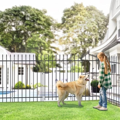 Decorative Metal Garden Fence with Gate 42" x 11.5', Dog Fence Outdoor - size: 42″H x 11.5ft（1Gate+4Panels）