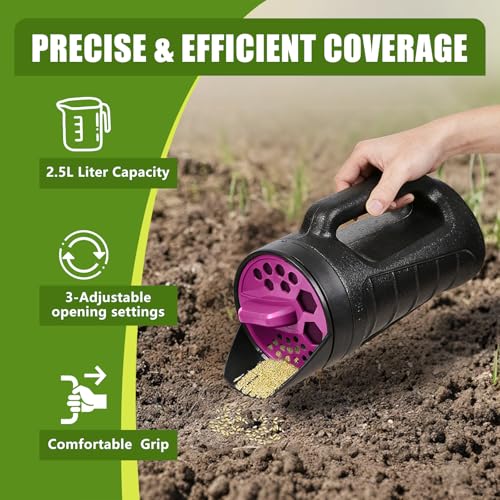 ZXJ 3 Adjustable Handheld Seed Shaker – Hand Spreader - 90oz Capacity Multi-Purpose Spreader for Fertilizer, Grass Seed, Ice Melt & Lawn Care -Rose Rde - color: Rose Red