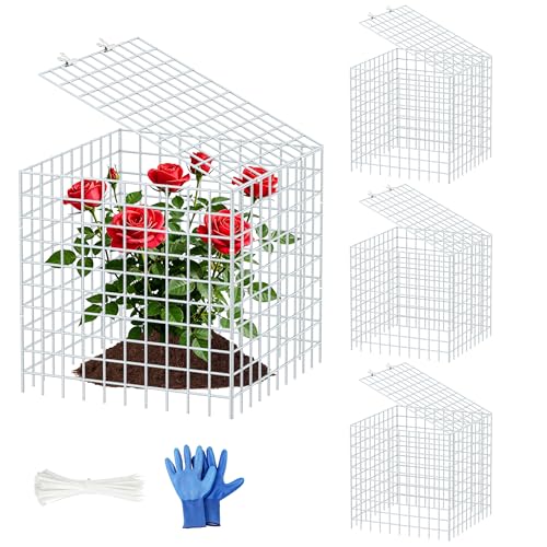 4Set 12"x12" Plant Protectors from Animals, All-Metal Plant Cage with Cover