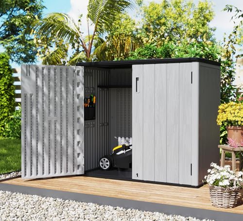 ZZM 37 Cu.ft Outdoor Storage Cabinet with One Tool Kit, Horizontal Storage Shed for Garage, Bike, Garbage Cans, Garden Accessories - color: Gray-37 cu ft