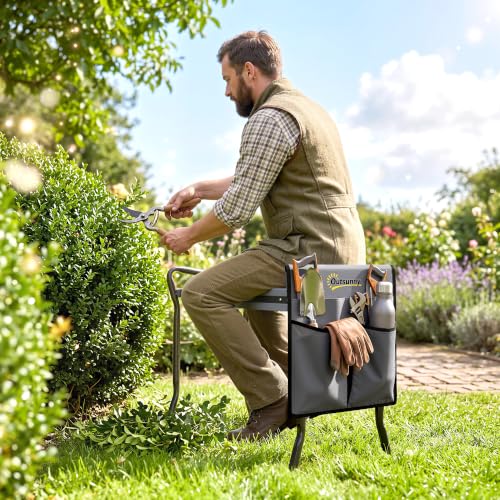 Outsunny Garden Kneeler and Seat with Tool Pouch, Gray - color: Grey