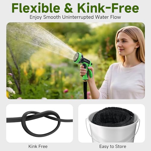 Garden Hose 100 FT, High-Pressure Water Hose with 10 Spray Nozzles - size: 100FT