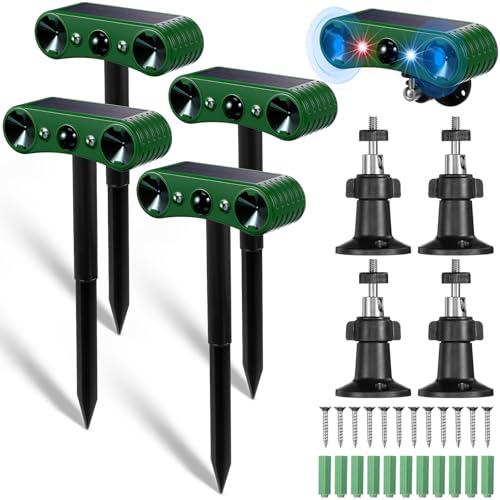 Qualirey 4 Pack Solar Ultrasonic Animal Repellent Outdoor Waterproof