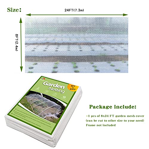 8x24ft Garden Netting Pest Barrier, 0.8mm Ultra Fine Mesh Plant Cover for Vegetables Fruits Flowers, Durable Mesh Screen for Raised Garden Beds, Row Cover, Shield for Cicadas, Birds, & Wildlife