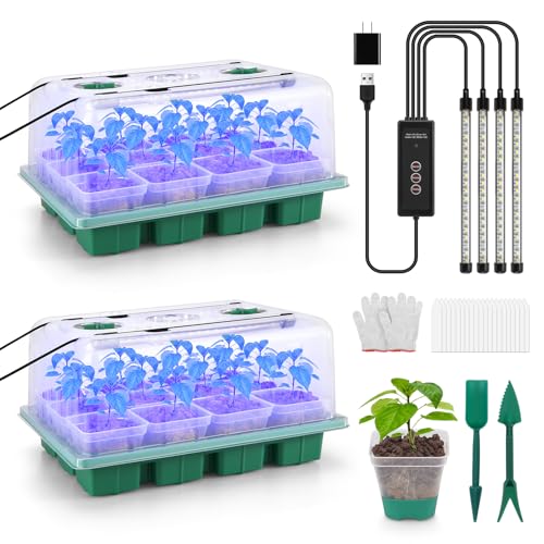 BlumWay Seed Starter Tray with Grow Light, 24 Pack Large Clear Nursery Pots